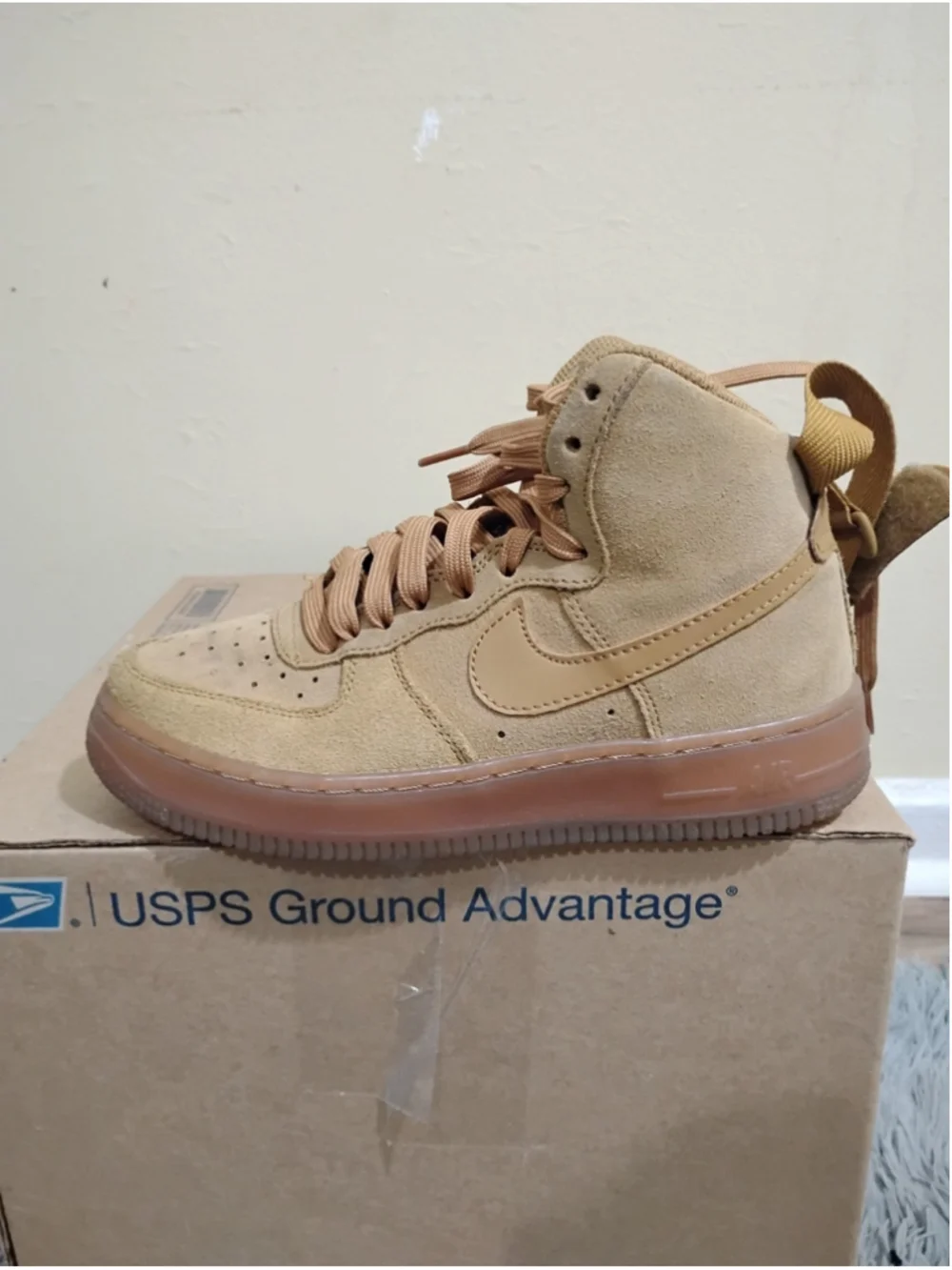 Nike Air Force 1 One High GS Youth Size 4.5 Wheat Flax Brown Suede CK0262-700